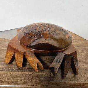 Vintage 60s Glazed Haitian Hand-carved Mahogany Wood Crab Trinket Box